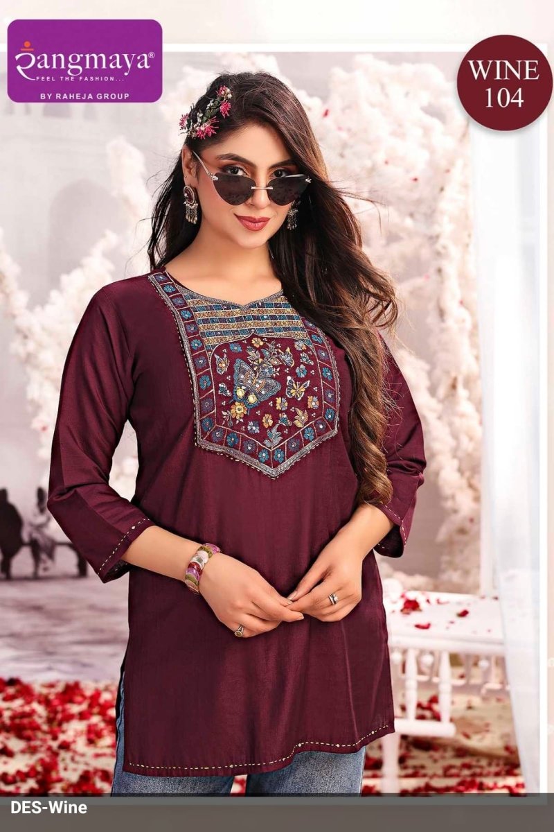 Wine By Rangmaya Cotton With Work Ladies Top